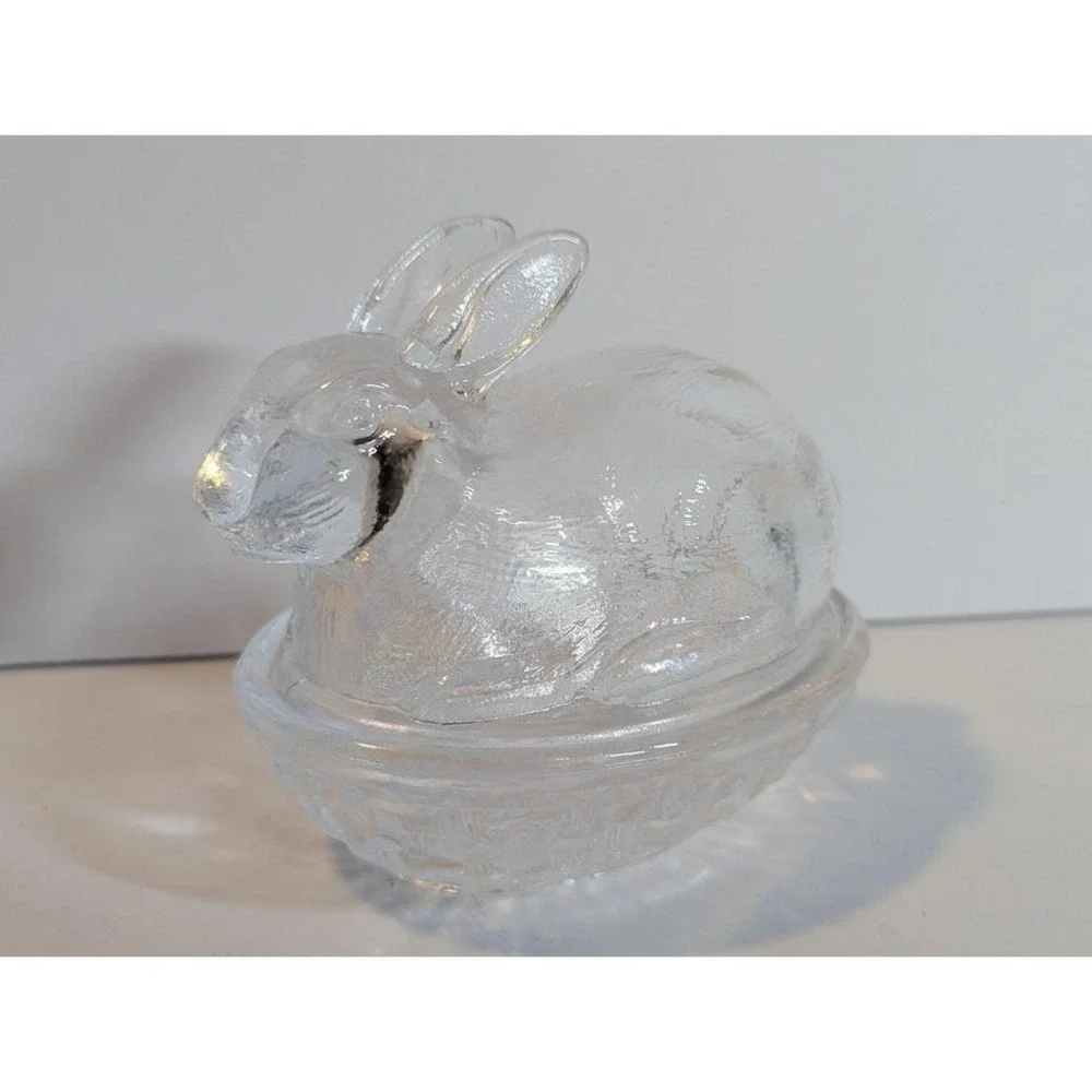 Vintage Clear Bunny on‎ Nest Candy Dish